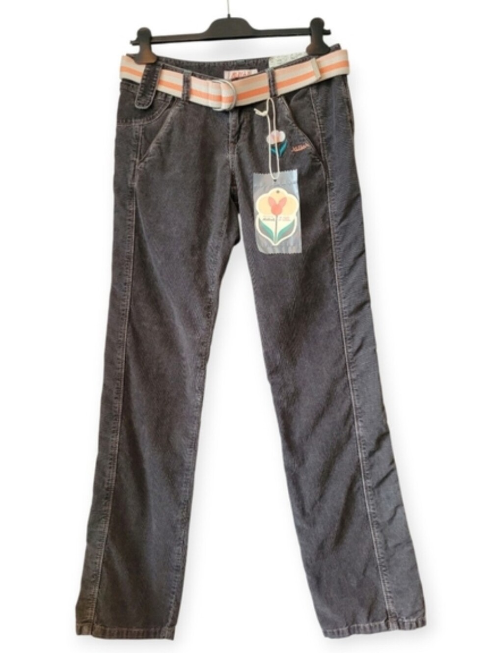 Y2K Killah Vintage Low Rise Corduroy Pants with Embroidery And Belt 28 Grey